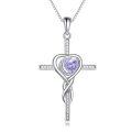 TOUPOP White Gold S925 Sterling Silver Alexandrite June Birthstone Cross Pendant Necklace-0-0
