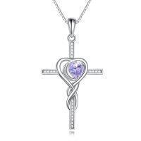 TOUPOP White Gold S925 Sterling Silver Alexandrite June Birthstone Cross Pendant Necklace-undefined
