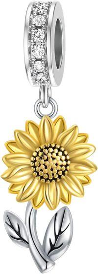 wholesale 925 Sterling Silver Yellow Gold Plated Sunflower Dangle Bead Charm for Pandora Style Bracelets-Sunflower