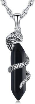 wholesale 925 Sterling Silver Snake Necklace with Black Crystal Column Pendant and Amethyst Malachite Gemstones for Women Men -0-0
