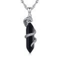 wholesale 925 Sterling Silver Snake Winding Black Stone Necklace With Silver Chain-0-0