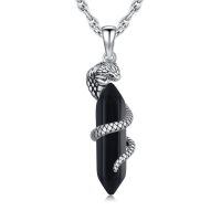 wholesale 925 Sterling Silver Snake Winding Black Stone Necklace With Silver Chain-Black Crystal