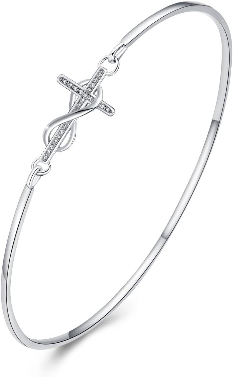 Sterling Silver Infinity Cross Bangle Bracelet Women s Christian Religious Jewelry Gift -Infinity