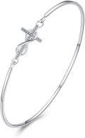 wholesale 925 Sterling Silver Infinity Cross Charm Bangle Bracelet for Women - Christian Religious s-0-0