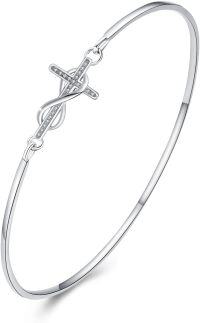 wholesale 925 Sterling Silver Infinity Cross Charm Bangle Bracelet for Women - Christian Religious s-Infinity