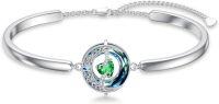 wholesale 925 Sterling Silver Blue Crystal Moon Star Bracelet Birthstone Jewelry Gift for Her-05-Emerald-May.
