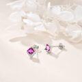 wholesale  Sterling Silver Cubic Zirconia Crystal Birthstone Stud Earrings - 7.8mm Pink Square Design for Sensitive Ears-0-2
