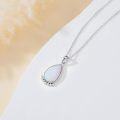 wholesale 925 Sterling Silver White Opal & Lab Grown Diamond Pear-Shaped Necklace-0-2