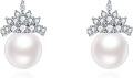 wholesale 925 Sterling Silver Crown Design White Pearl Stud Earrings with Cubic Zirconia Accents-0-0