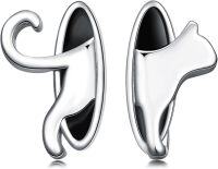 wholesale 925 Sterling Silver Black Onyx Cat Stud Earrings Gift for Women-Curious kitty