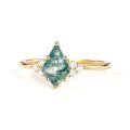 TOUPOP 10k/14k/18k Gold Natural Moss Agate Moissanite Engagement Ring-0-0