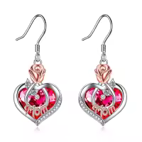TOUPOP 925 Sterling Silver Crystal Rose Heart Drop Earrings-style_name:07 Jul-Mom Earrings with Heart Crystal