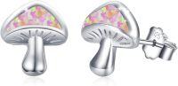 wholesale 925 Sterling Silver Opal Mushroom Stud Earrings with Pink and Green Stones for Women-02-Pink