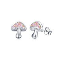 wholesale 925 Sterling Silver Pink Mushroom Stud Earrings-02-Pink