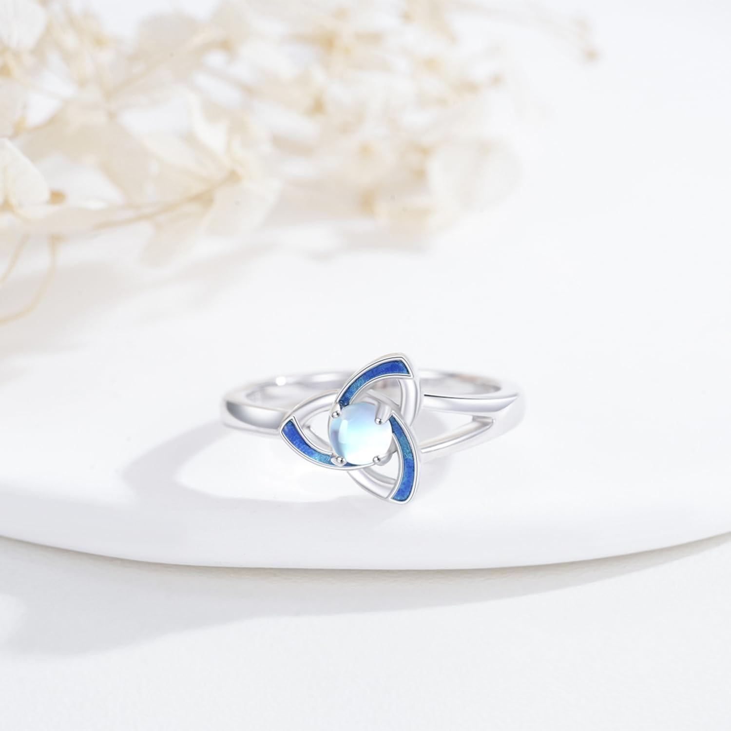 Sterling Silver Moonstone Celtic Knot Trinity Ring for Women Jewelry Gifts-0-3