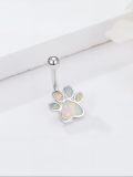 wholesale 925 Sterling Silver White Opal Paw Print Belly Button Ring for Women-0-2