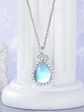 wholesale 925 Sterling Silver Blue Opal Leaf Design Halo Pendant Necklace-0-1