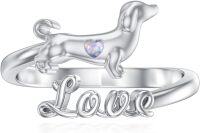 wholesale 925 Sterling Silver Opal Dachshund Adjustable Dog Ring for Women-White
