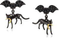 wholesale 925 Sterling Silver Black Cat Bat Studs Halloween  for Women-G-Black Cat