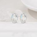 wholesale 925 Sterling Silver White Opal Abalone Hexagon Star Huggie Hoop Earrings-0-2
