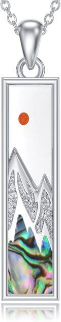 wholesale 925 Sterling Silver Mountain & Abalone Shell Pendant Necklace with Orange Dot - Inspirational s for Her-0-0