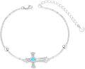 wholesale 925 Sterling Silver Blue Opal Celtic Cross Charm Adjustable Chain Bracelet for Women's Religious s-0-0