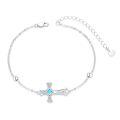 wholesale 925 Sterling Silver Blue Opal Celtic Cross Charm Adjustable Chain Bracelet for Women's Religious s-0-0