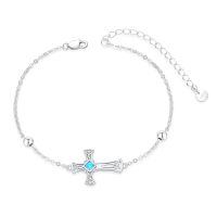 wholesale 925 Sterling Silver Blue Opal Celtic Cross Charm Adjustable Chain Bracelet for Women's Religious s-01 Cross