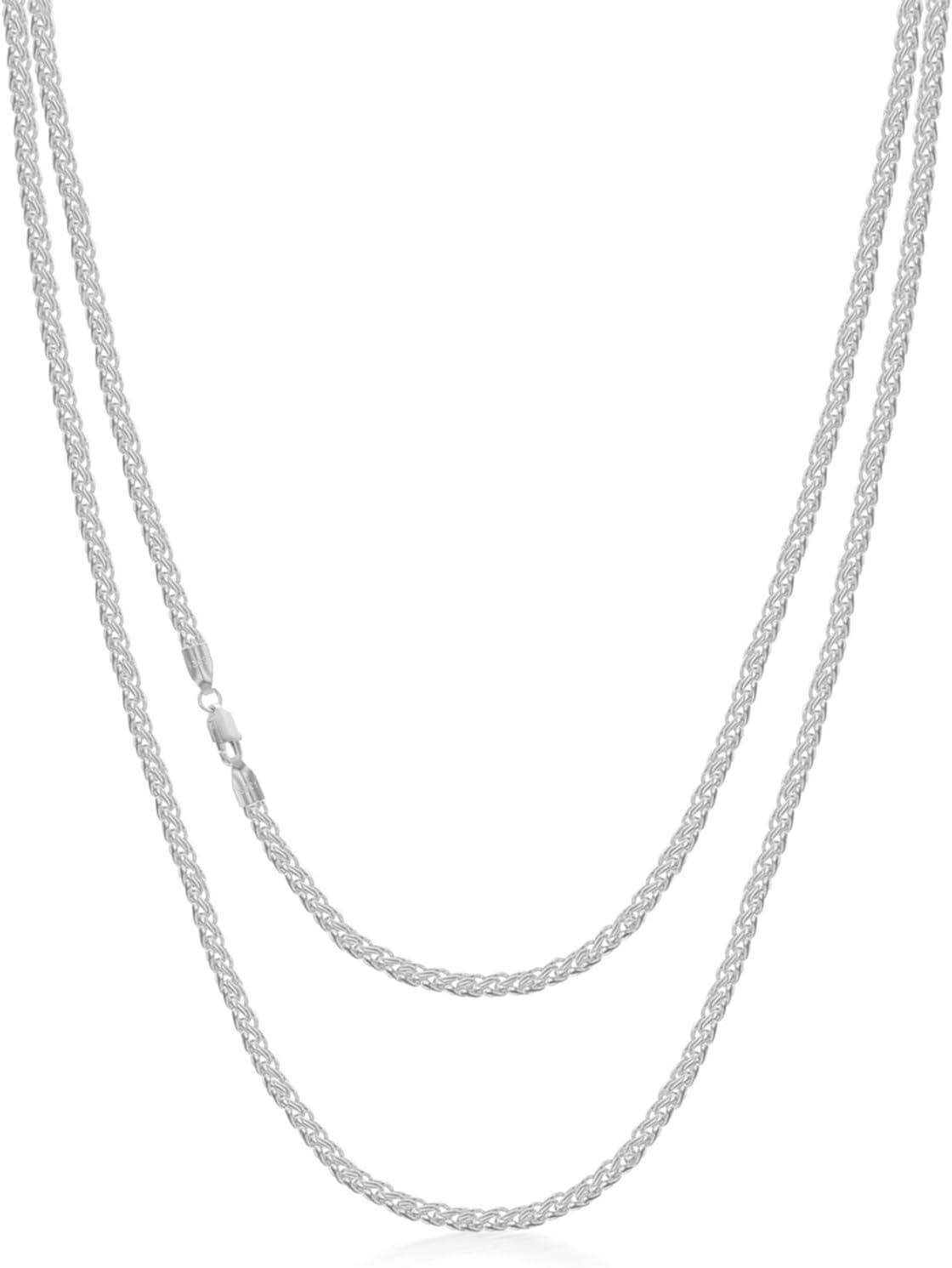 Sterling Silver Wheat Chain Necklace 3mm w Lobster Claw 16 24 for Women Men-Length 18 Inch White