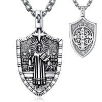 wholesale TOUPOP Christmas Gifts For Men 925 Sterling Silver Saint Amulet Necklace For Men Women Protection Medal Pendant Religious Necklace Catholic Jewelry Birthday Gifts For Father Son Husband Grandfather Police -style_name:S01-St Benedict(Shield)