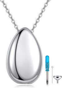 wholesale 925 Sterling Silver Tear Drop Hourglass Cremation Jewelry Keepsake Urn Necklace with Funnel and Fill Tool-Teardrop Urn Necklace