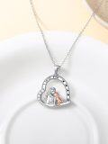wholesale 925 Sterling Silver Girl Hugging Dog Pendant Necklaces with I love you and Paw Prints Gifts for Women Pet Lovers-0-13