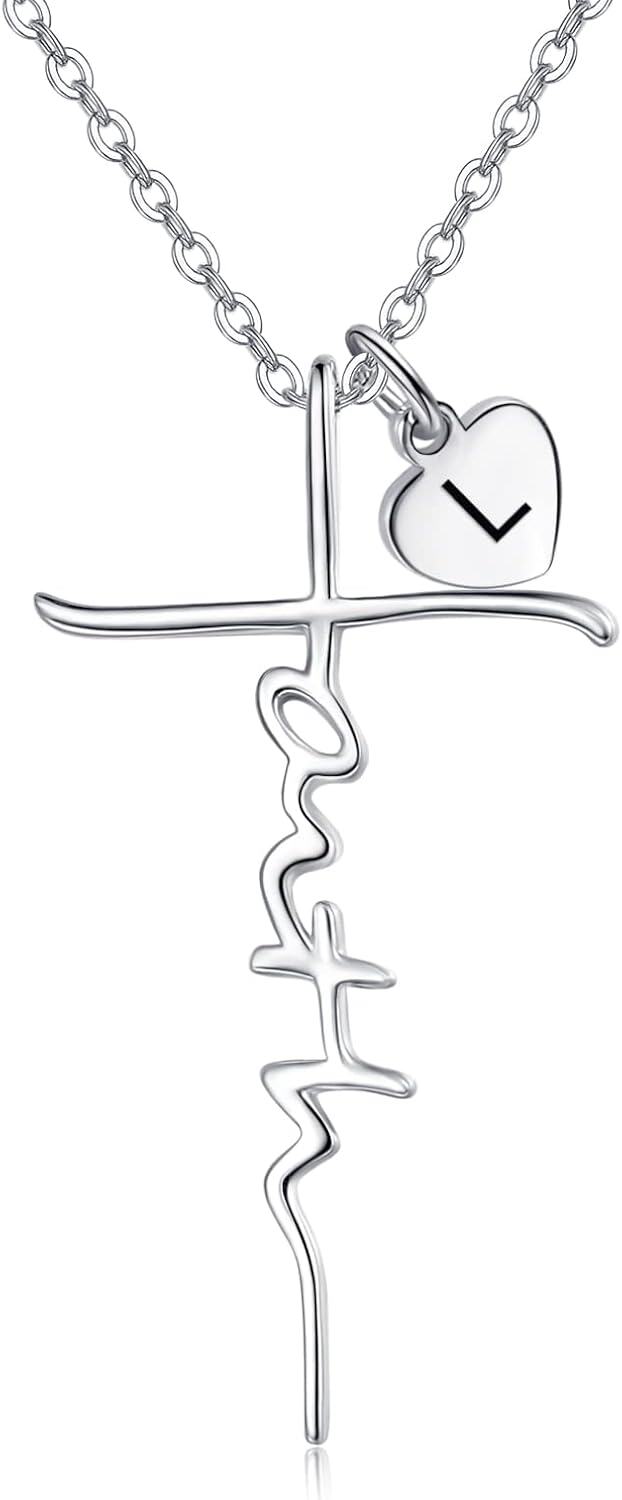 Sterling Silver Birthstone Faith Cross Pendant Necklace for Women-L-L