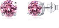 wholesale 925 Sterling Silver Pink Cubic Zirconia Stud Earrings 6mm Round Gemstone  for Women Girls-B-10 Light Pink