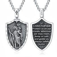 wholesale TOUPOP Christmas Gifts For Men 925 Sterling Silver Saint Amulet Necklace For Men Women Protection Medal Pendant Religious Necklace Catholic Jewelry Birthday Gifts For Father Son Husband Grandfather Police -style_name:B00-St Christopher(Shield）