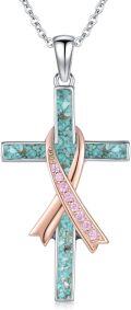 wholesale 925 Sterling Silver with Rose Gold and Pink CZ Accents Turquoise Cross Pendant Necklace for Women-0-0