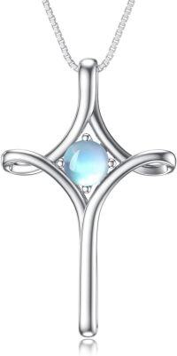 wholesale  Sterling Silver Birthstone Cross Necklace for Women Fine Jewelry Gift -06-Moonstone-June