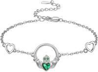 wholesale 925 Sterling Silver Zircon Claddagh Bracelet for Women Irish Jewelry Gift-Silver-May