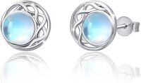 wholesale 925 Sterling Silver Round Blue Opalite Gemstone Stud Earrings Hypoallergenic Light Weighted Jewelry for Women Girls Gifts-B-Moon Earrings