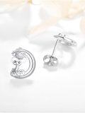 wholesale 925 Sterling Silver Snake Moon Stud Earrings with Cubic Zirconia for Women-0-1