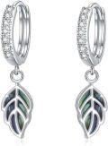 wholesale 925 Sterling Silver Gold-Plated Abalone Shell Feather Drop Earrings-0-0