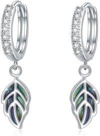 wholesale 925 Sterling Silver Gold-Plated Abalone Shell Feather Drop Earrings-White Gold-White