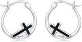 wholesale 925 Sterling Silver Black Enamel Cross Huggie Hoop Earrings for Women and Girls-0-0