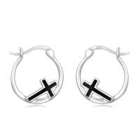 wholesale 925 Sterling Silver Hoop Earrings Wholesale With Cross Design-Black