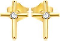 wholesale 14K Gold Stud Cross Earrings for Women Religious Jewelry Gift for Girls-Yellow Gold