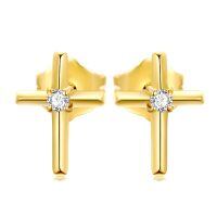 wholesale 14k Rose Gold Lab Moissanite Cross Stud Earrings Wholesale Pair-Yellow Gold