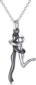 wholesale 925 Sterling Silver Black & White Couple Embrace Pendant Necklaces for Women Valentines Gifts-0-0