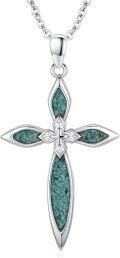 wholesale 925 Sterling Silver & Turquoise Women's Cross Necklace, Elegant Dainty Faith Jewelry Gift-0-0
