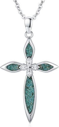 wholesale 925 Sterling Silver & Turquoise Women's Cross Necklace, Elegant Dainty Faith Jewelry Gift-A-01