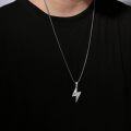 wholesale 925 Sterling Silver Hammered Lightning Bolt Pendant Necklaces for Men Women s 45cm Chain Length-0-2